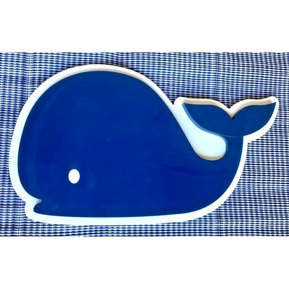 Nautical Navy Blue Baby Whale Wooden Wall Decor Ocean Kids Room Hanging Sz 16x9